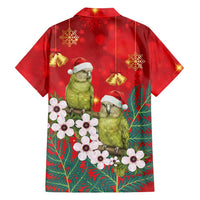 New Zealand Kakapo Christmas Family Matching Off Shoulder Short Dress and Hawaiian Shirt Owl Parrot Santa Sliver Fern Manuka - Red LT14 - Polynesian Pride