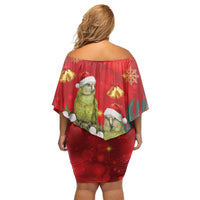 New Zealand Kakapo Christmas Family Matching Off Shoulder Short Dress and Hawaiian Shirt Owl Parrot Santa Sliver Fern Manuka - Red LT14 - Polynesian Pride
