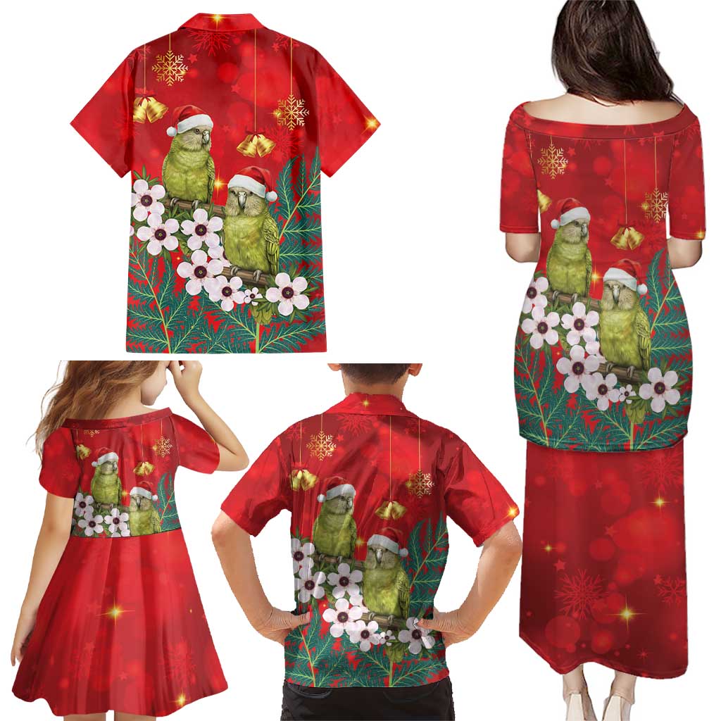 New Zealand Kakapo Christmas Family Matching Puletasi and Hawaiian Shirt Owl Parrot Santa Sliver Fern Manuka - Red LT14 - Polynesian Pride