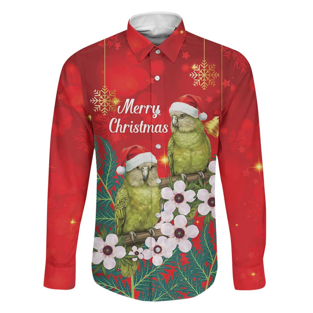 New Zealand Kakapo Christmas Family Matching Puletasi and Hawaiian Shirt Owl Parrot Santa Sliver Fern Manuka - Red LT14 Dad's Shirt - Long Sleeve Red - Polynesian Pride