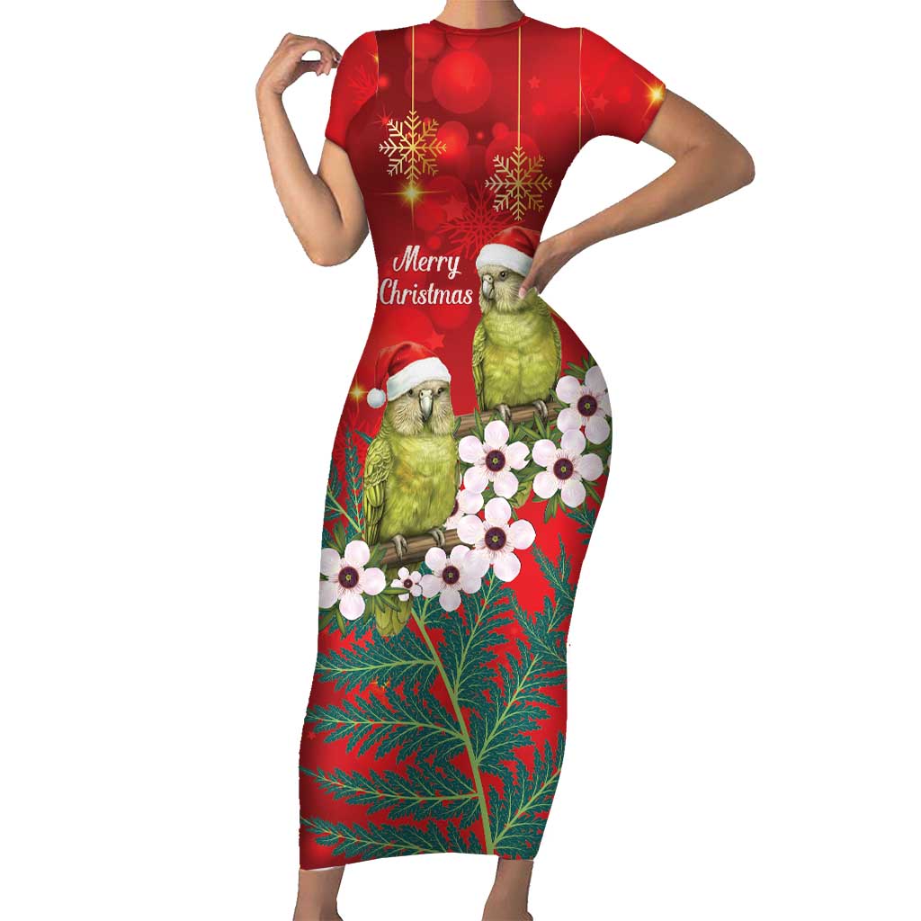 New Zealand Kakapo Christmas Family Matching Short Sleeve Bodycon Dress and Hawaiian Shirt Owl Parrot Santa Sliver Fern Manuka - Red LT14 Red - Polynesian Pride