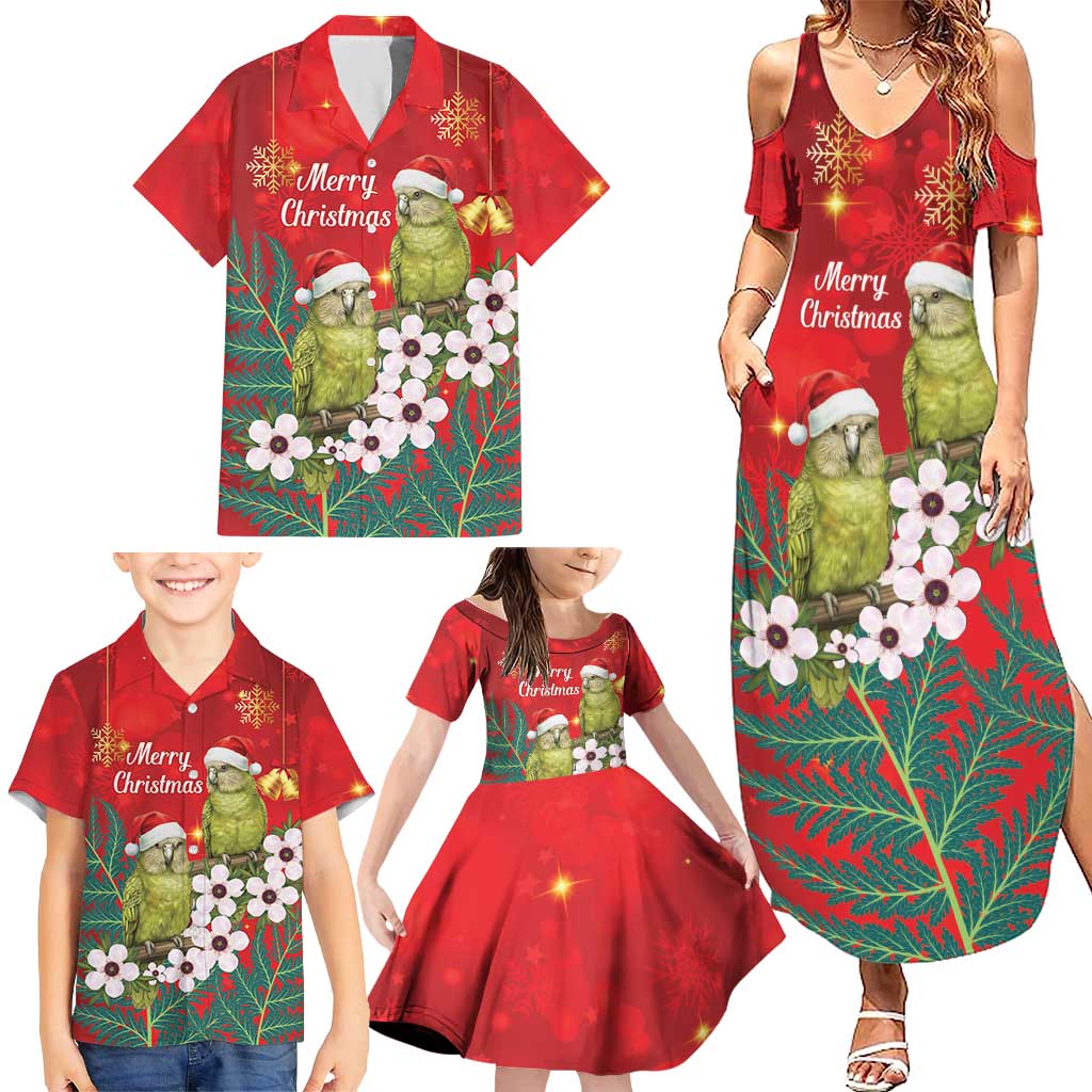 New Zealand Kakapo Christmas Family Matching Summer Maxi Dress and Hawaiian Shirt Owl Parrot Santa Sliver Fern Manuka - Red LT14 - Polynesian Pride