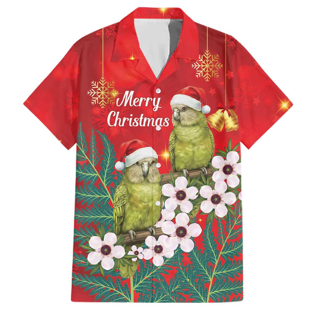 New Zealand Kakapo Christmas Family Matching Summer Maxi Dress and Hawaiian Shirt Owl Parrot Santa Sliver Fern Manuka - Red LT14 Dad's Shirt - Short Sleeve Red - Polynesian Pride