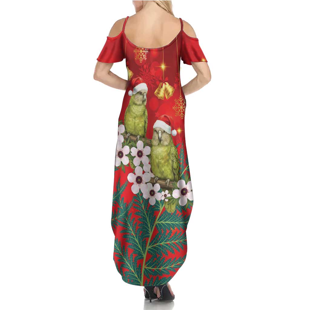 New Zealand Kakapo Christmas Family Matching Summer Maxi Dress and Hawaiian Shirt Owl Parrot Santa Sliver Fern Manuka - Red LT14 - Polynesian Pride