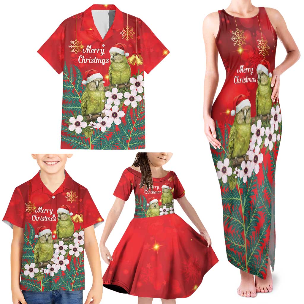 New Zealand Kakapo Christmas Family Matching Tank Maxi Dress and Hawaiian Shirt Owl Parrot Santa Sliver Fern Manuka - Red LT14 - Polynesian Pride
