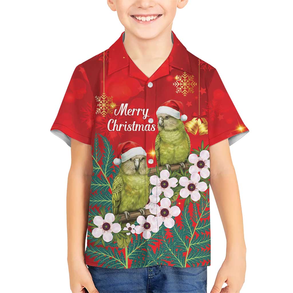 New Zealand Kakapo Christmas Family Matching Tank Maxi Dress and Hawaiian Shirt Owl Parrot Santa Sliver Fern Manuka - Red LT14 - Polynesian Pride