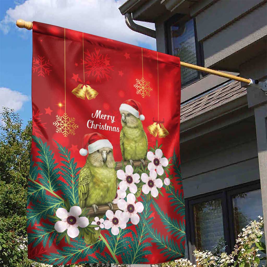 New Zealand Kakapo Christmas Garden Flag Owl Parrot Santa Sliver Fern Manuka - Red LT14 - Polynesian Pride