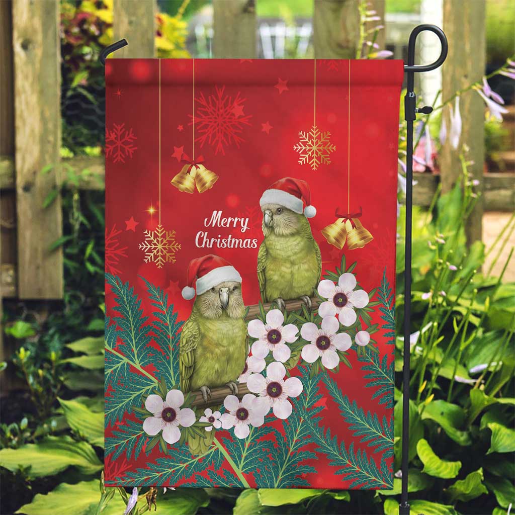 New Zealand Kakapo Christmas Garden Flag Owl Parrot Santa Sliver Fern Manuka - Red LT14 Garden Flag Red - Polynesian Pride
