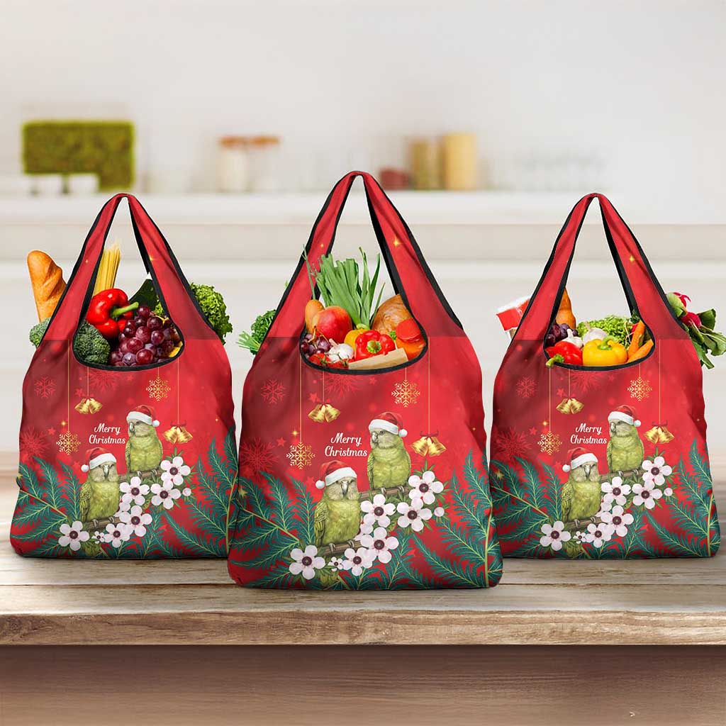 New Zealand Kakapo Christmas Grocery Bag Owl Parrot Santa Sliver Fern Manuka - Red LT14 3-pack One Size Red - Polynesian Pride