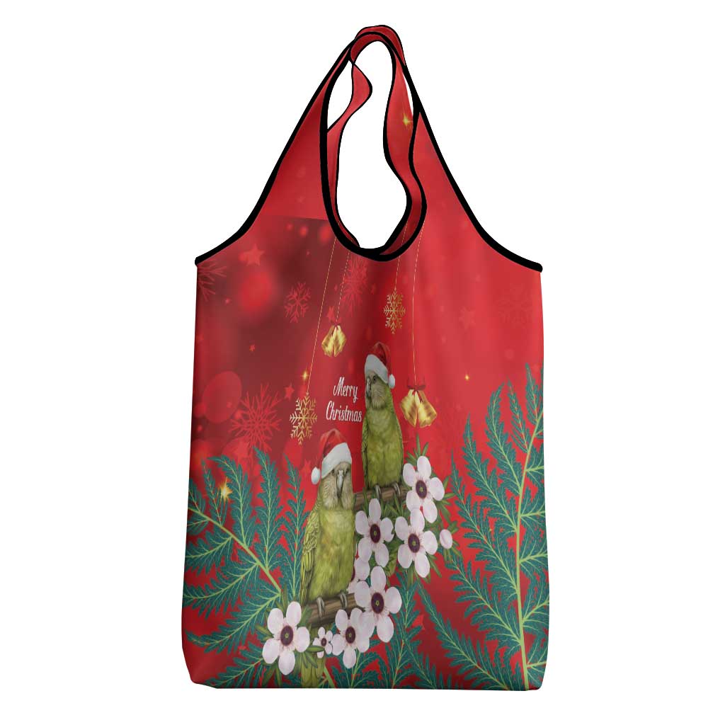 New Zealand Kakapo Christmas Grocery Bag Owl Parrot Santa Sliver Fern Manuka - Red LT14 - Polynesian Pride
