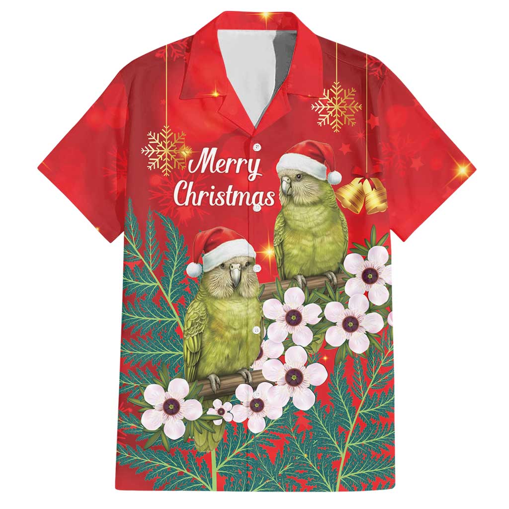 New Zealand Kakapo Christmas Hawaiian Shirt Owl Parrot Santa Sliver Fern Manuka - Red - Polynesian Pride