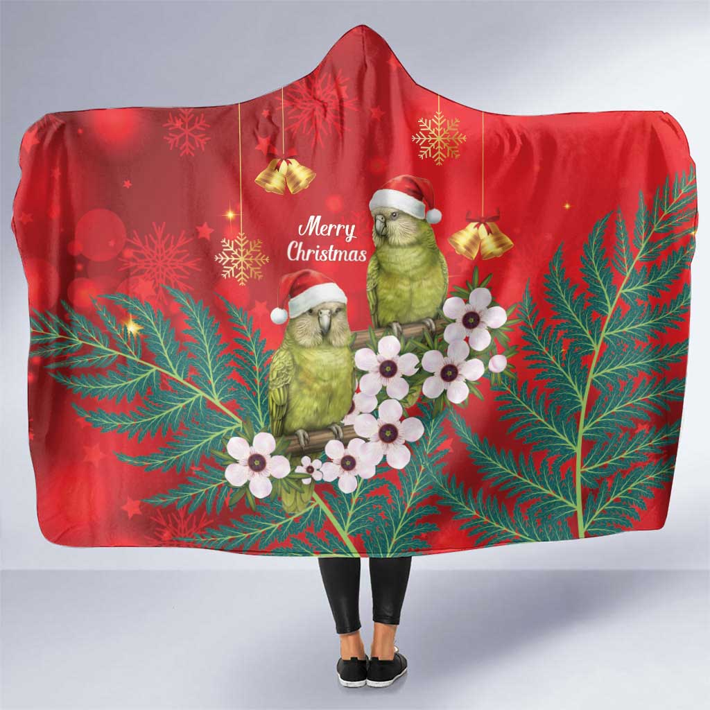 New Zealand Kakapo Christmas Hooded Blanket Owl Parrot Santa Sliver Fern Manuka - Red LT14 One Size Red - Polynesian Pride