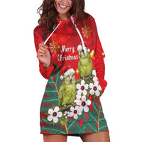 New Zealand Kakapo Christmas Hoodie Dress Owl Parrot Santa Sliver Fern Manuka - Red LT14 Red - Polynesian Pride