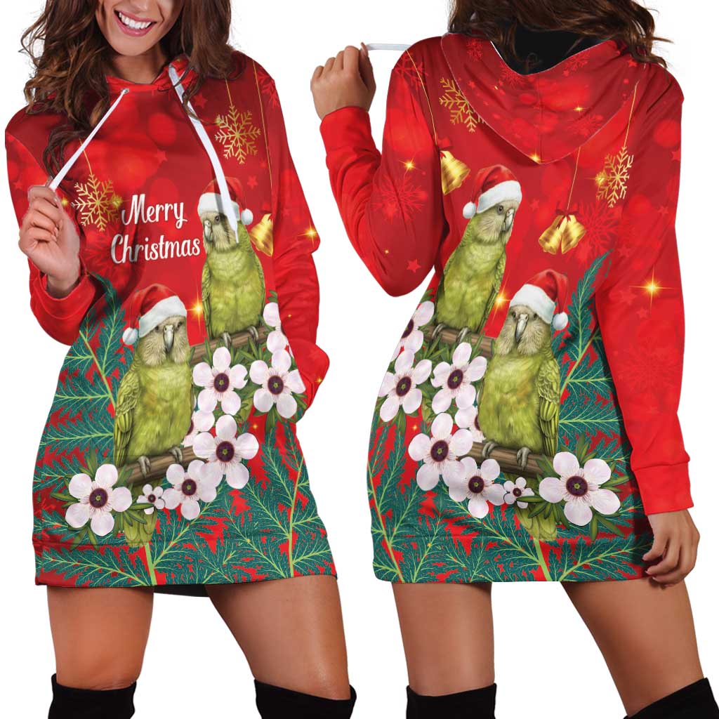 New Zealand Kakapo Christmas Hoodie Dress Owl Parrot Santa Sliver Fern Manuka - Red LT14 - Polynesian Pride