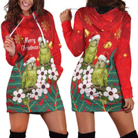 New Zealand Kakapo Christmas Hoodie Dress Owl Parrot Santa Sliver Fern Manuka - Red LT14 - Polynesian Pride
