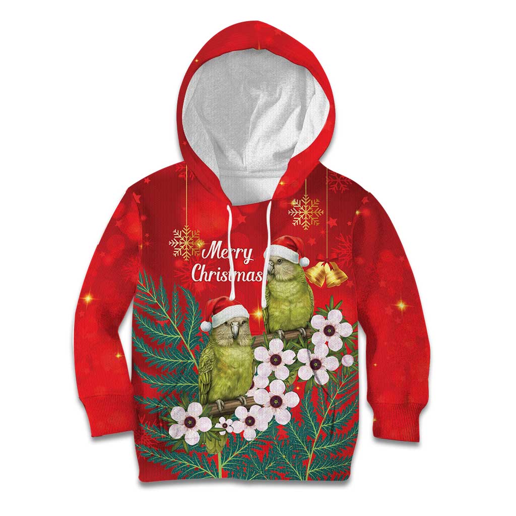 New Zealand Kakapo Christmas Kid Hoodie Owl Parrot Santa Sliver Fern Manuka - Red - Polynesian Pride