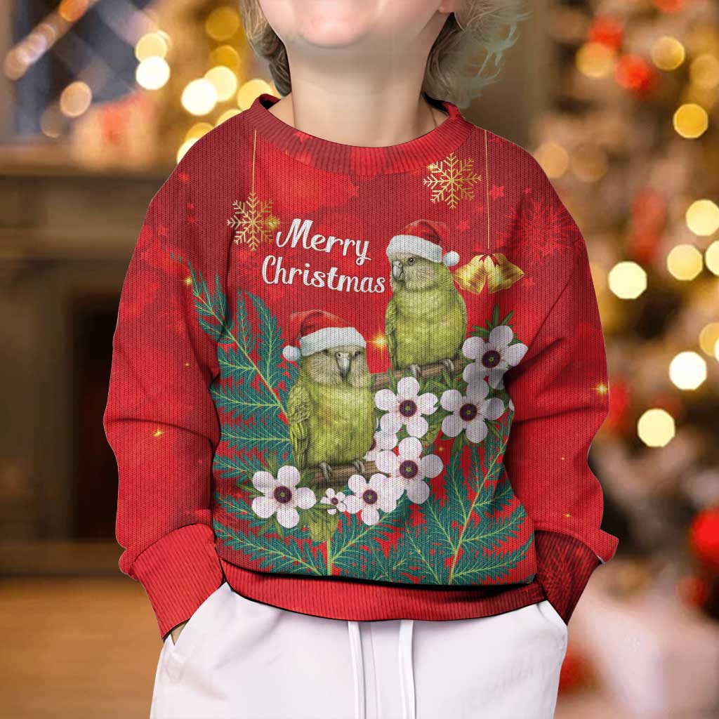New Zealand Kakapo Christmas Kid Ugly Christmas Sweater Owl Parrot Santa Sliver Fern Manuka - Red LT14 - Polynesian Pride
