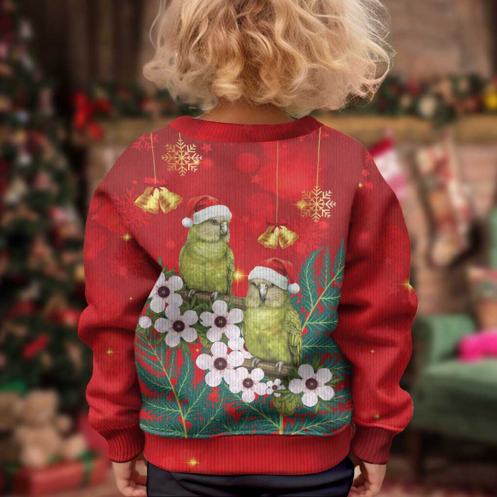 New Zealand Kakapo Christmas Kid Ugly Christmas Sweater Owl Parrot Santa Sliver Fern Manuka - Red LT14 - Polynesian Pride