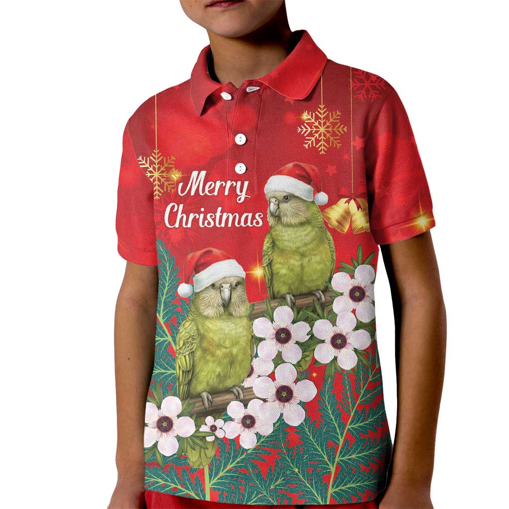 New Zealand Kakapo Christmas Kid Polo Shirt Owl Parrot Santa Sliver Fern Manuka - Red LT14 Kid Red - Polynesian Pride
