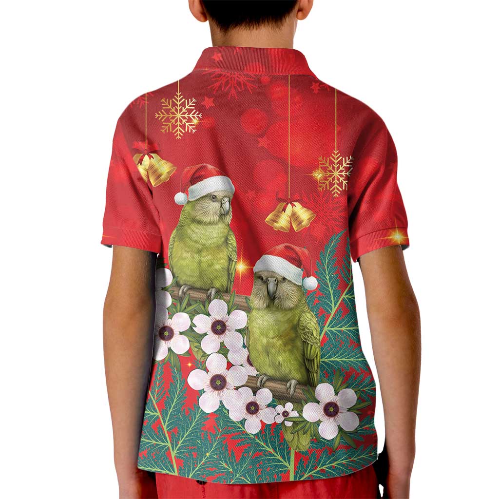 New Zealand Kakapo Christmas Kid Polo Shirt Owl Parrot Santa Sliver Fern Manuka - Red LT14 - Polynesian Pride