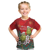 New Zealand Kakapo Christmas Kid T Shirt Owl Parrot Santa Sliver Fern Manuka - Red LT14 Red - Polynesian Pride