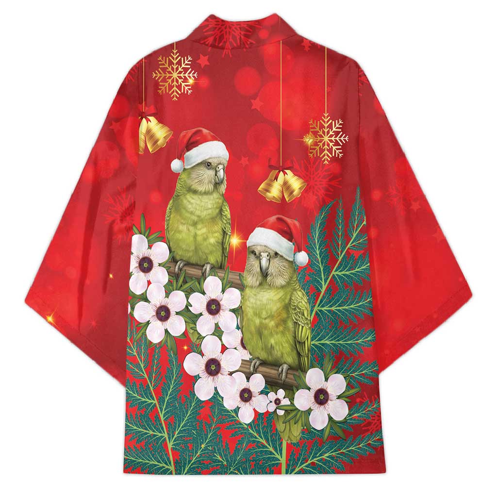 New Zealand Kakapo Christmas Kimono Owl Parrot Santa Sliver Fern Manuka - Red LT14 - Polynesian Pride