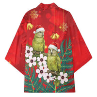 New Zealand Kakapo Christmas Kimono Owl Parrot Santa Sliver Fern Manuka - Red LT14 - Polynesian Pride