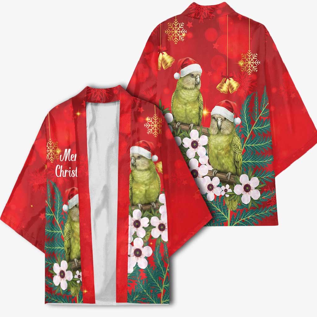 New Zealand Kakapo Christmas Kimono Owl Parrot Santa Sliver Fern Manuka - Red LT14 - Polynesian Pride