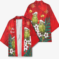 New Zealand Kakapo Christmas Kimono Owl Parrot Santa Sliver Fern Manuka - Red LT14 - Polynesian Pride