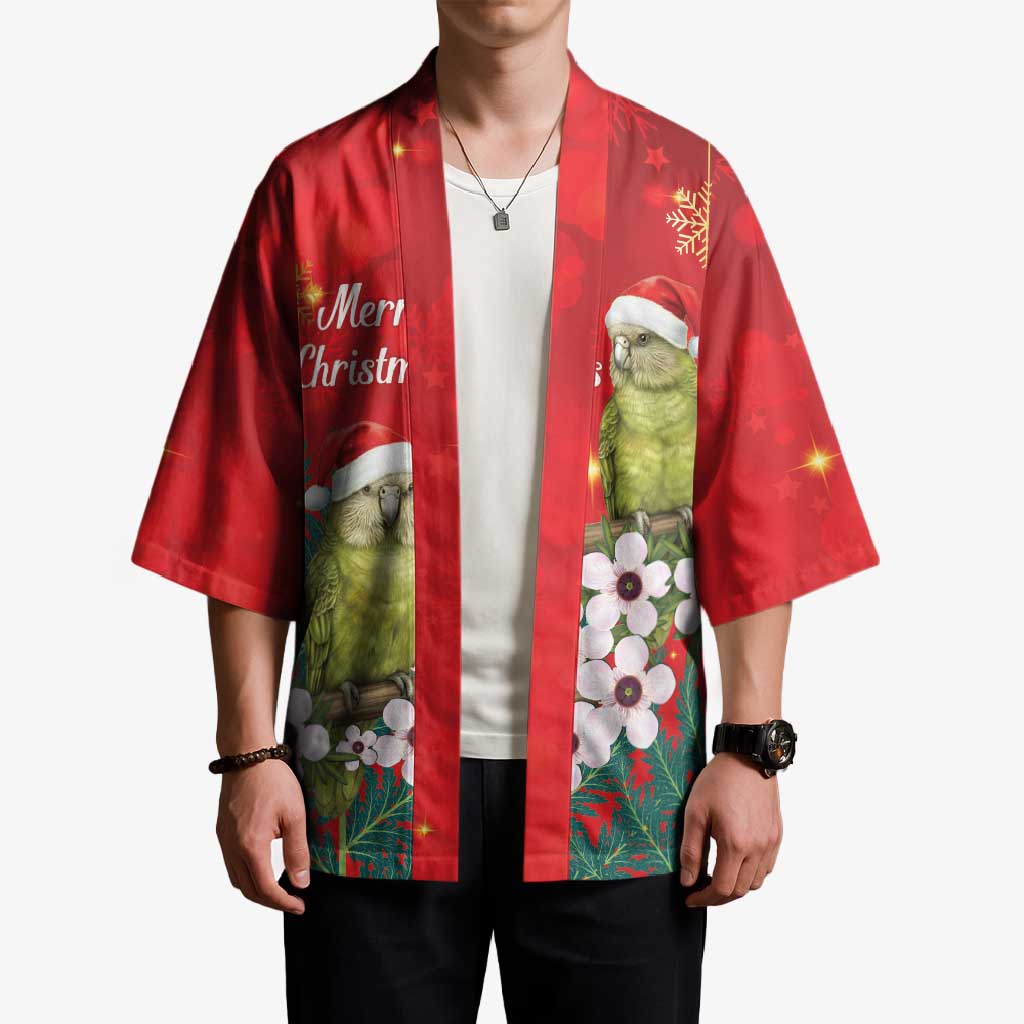New Zealand Kakapo Christmas Kimono Owl Parrot Santa Sliver Fern Manuka - Red LT14 - Polynesian Pride