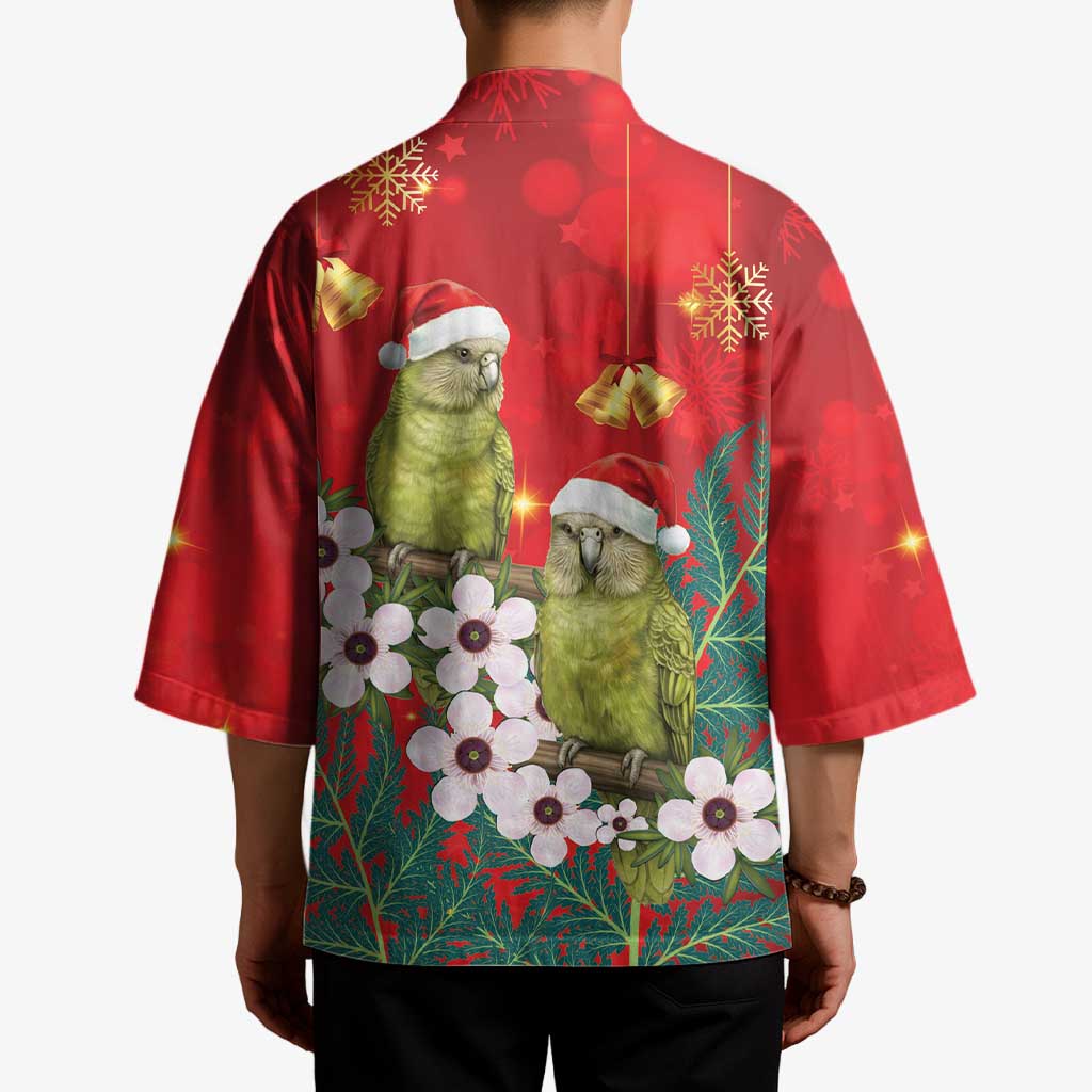 New Zealand Kakapo Christmas Kimono Owl Parrot Santa Sliver Fern Manuka - Red LT14 - Polynesian Pride