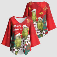 New Zealand Kakapo Christmas Kimono Sleeve Blouse Owl Parrot Santa Sliver Fern Manuka - Red LT14 - Polynesian Pride