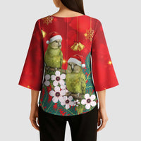 New Zealand Kakapo Christmas Kimono Sleeve Blouse Owl Parrot Santa Sliver Fern Manuka - Red LT14 - Polynesian Pride