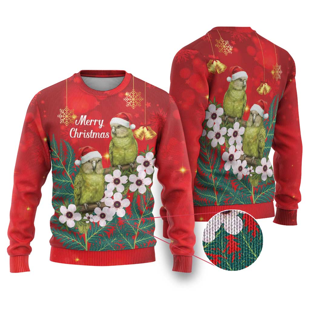 New Zealand Kakapo Christmas Ugly Christmas Sweater Owl Parrot Santa Sliver Fern Manuka - Red LT14 Red - Polynesian Pride