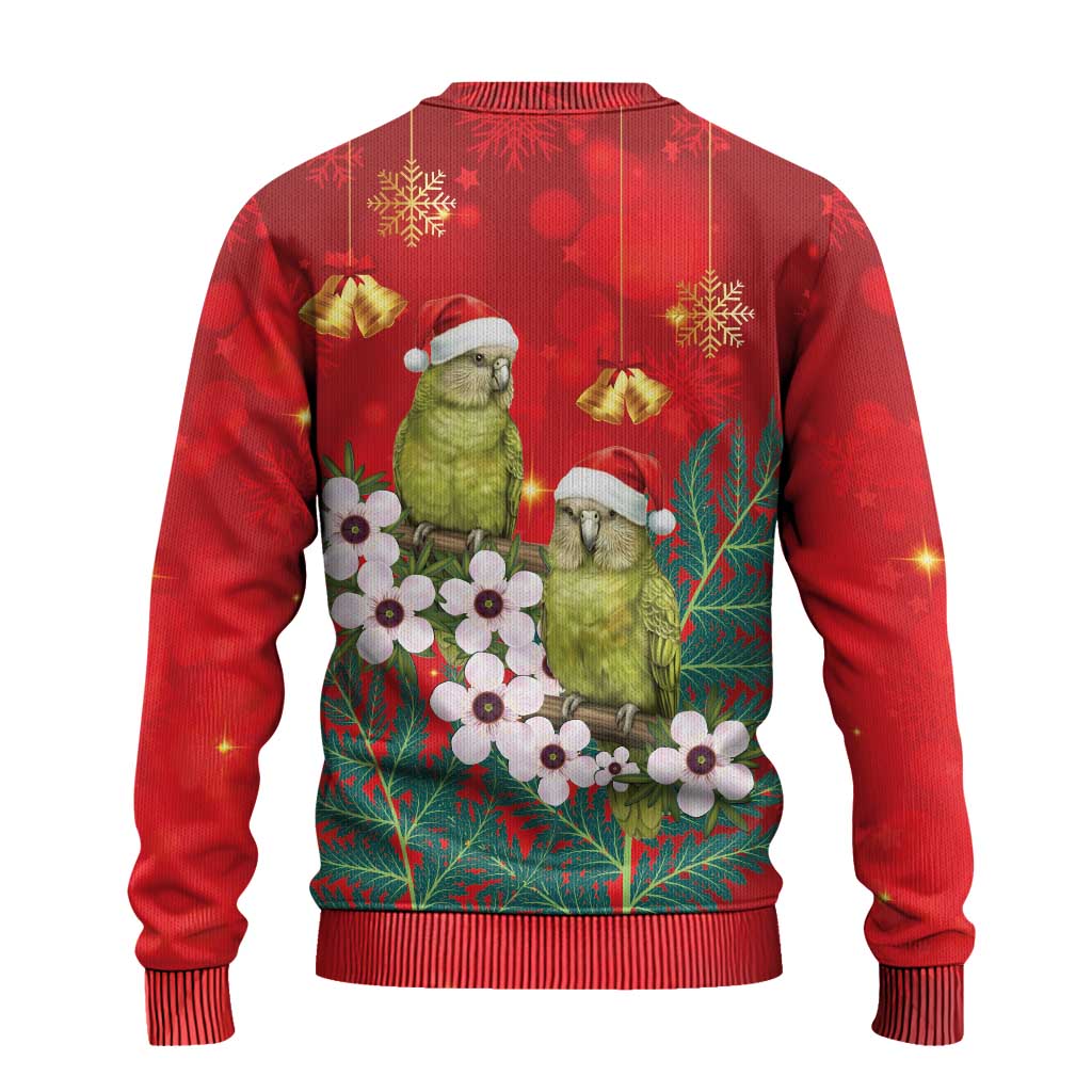 New Zealand Kakapo Christmas Ugly Christmas Sweater Owl Parrot Santa Sliver Fern Manuka - Red LT14 - Polynesian Pride