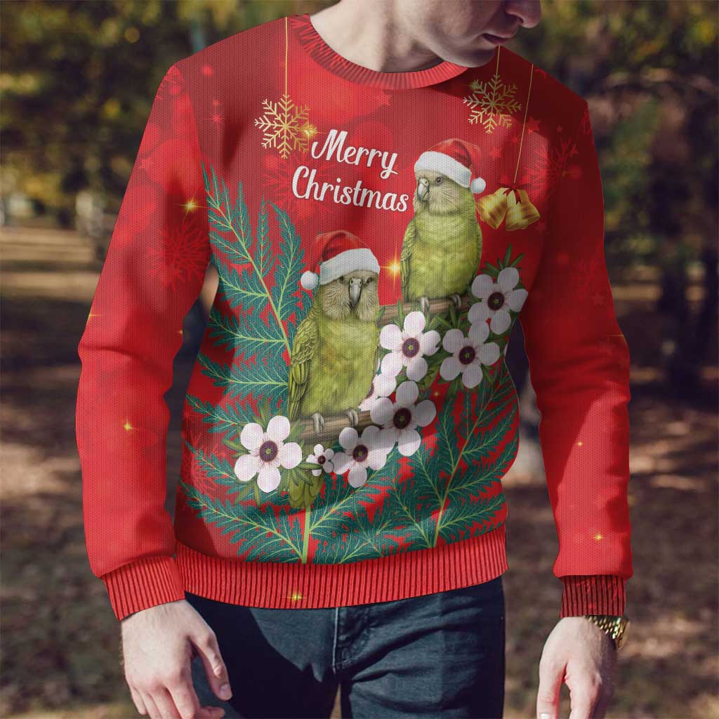 New Zealand Kakapo Christmas Ugly Christmas Sweater Owl Parrot Santa Sliver Fern Manuka - Red LT14 - Polynesian Pride