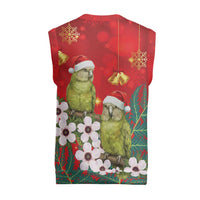 New Zealand Kakapo Christmas Knitted V-Neck Vest Owl Parrot Santa Sliver Fern Manuka - Red LT14 - Polynesian Pride