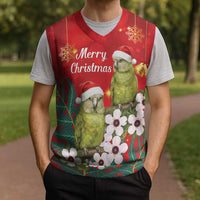 New Zealand Kakapo Christmas Knitted V-Neck Vest Owl Parrot Santa Sliver Fern Manuka - Red LT14 - Polynesian Pride
