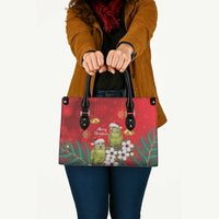New Zealand Kakapo Christmas Leather Bag Owl Parrot Santa Sliver Fern Manuka - Red LT14 - Polynesian Pride