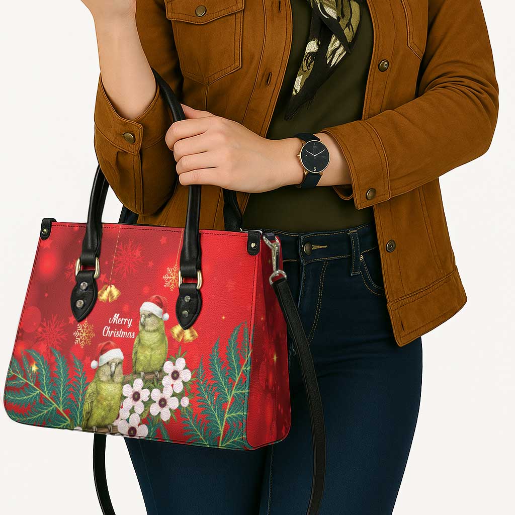 New Zealand Kakapo Christmas Leather Bag Owl Parrot Santa Sliver Fern Manuka - Red LT14 - Polynesian Pride