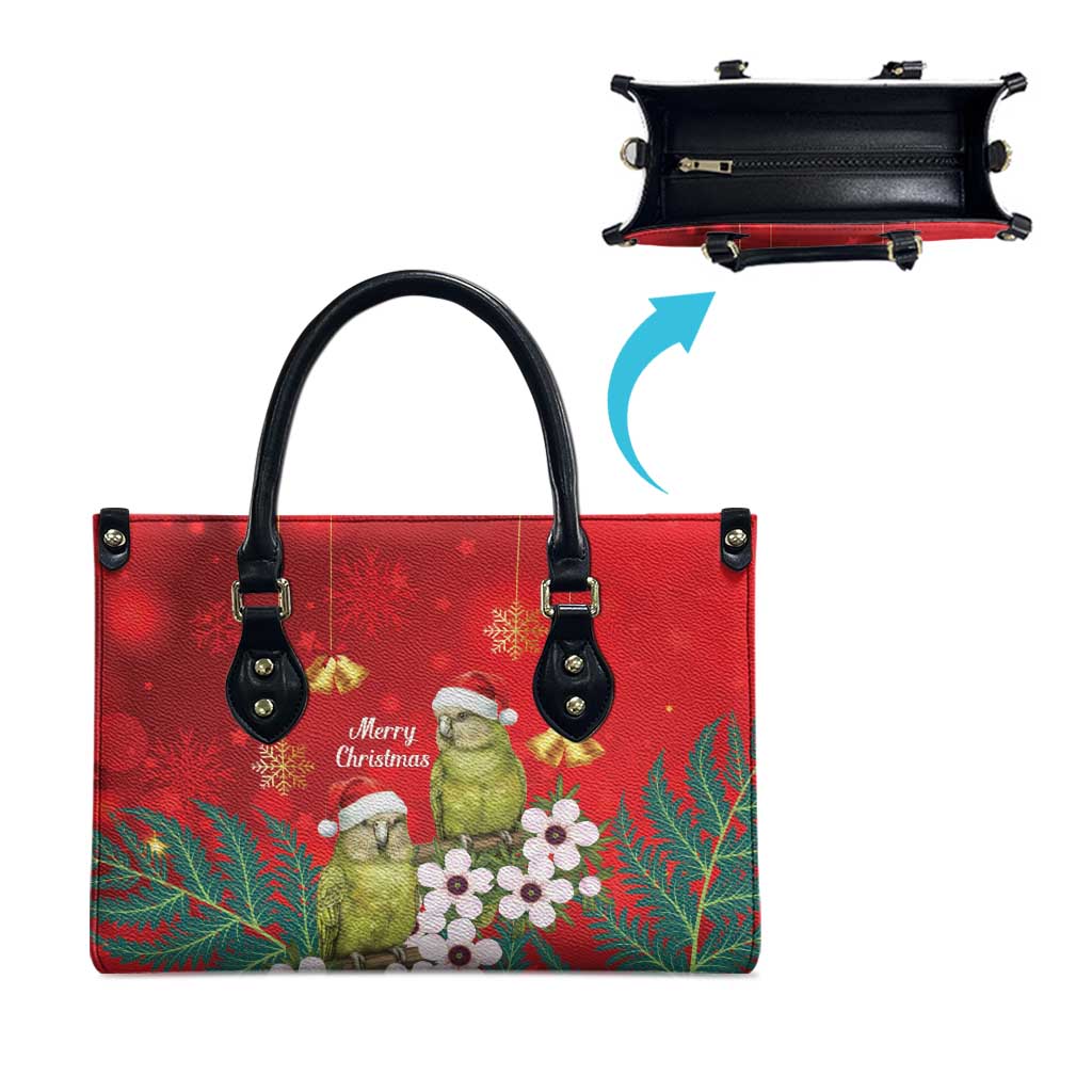 New Zealand Kakapo Christmas Leather Bag Owl Parrot Santa Sliver Fern Manuka - Red LT14 - Polynesian Pride