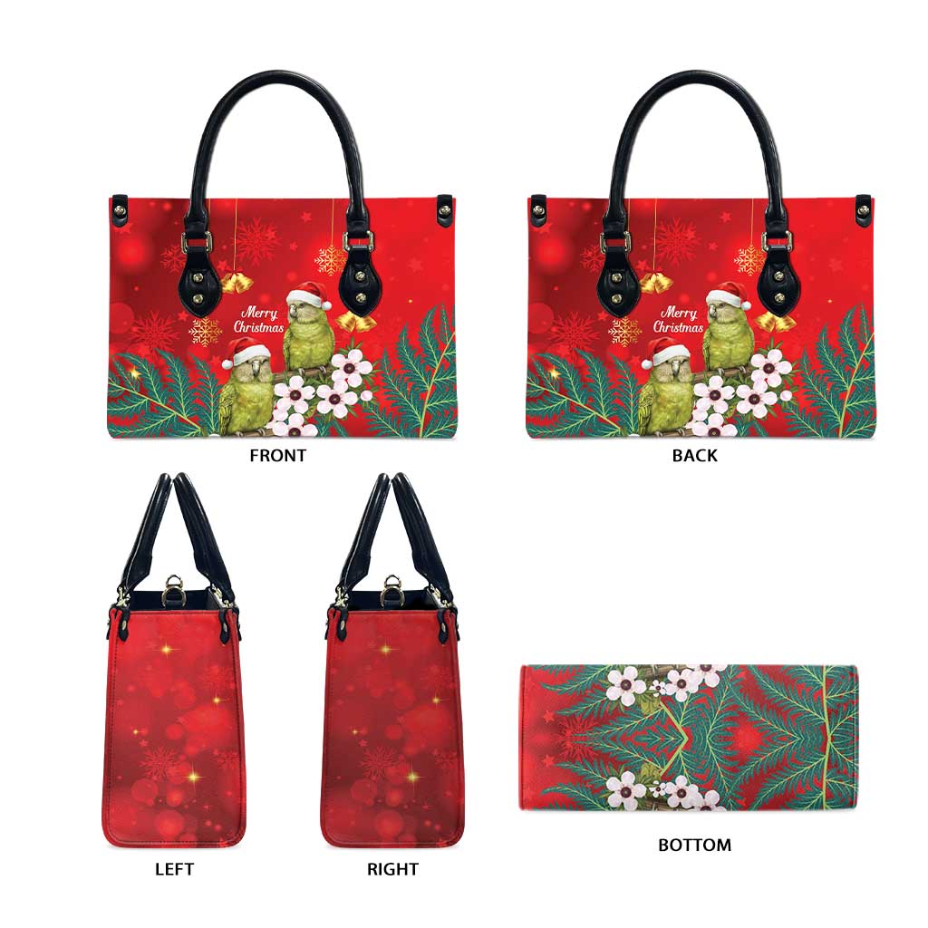 New Zealand Kakapo Christmas Leather Bag Owl Parrot Santa Sliver Fern Manuka - Red LT14 - Polynesian Pride