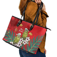 New Zealand Kakapo Christmas Leather Tote Bag Owl Parrot Santa Sliver Fern Manuka - Red LT14 - Polynesian Pride