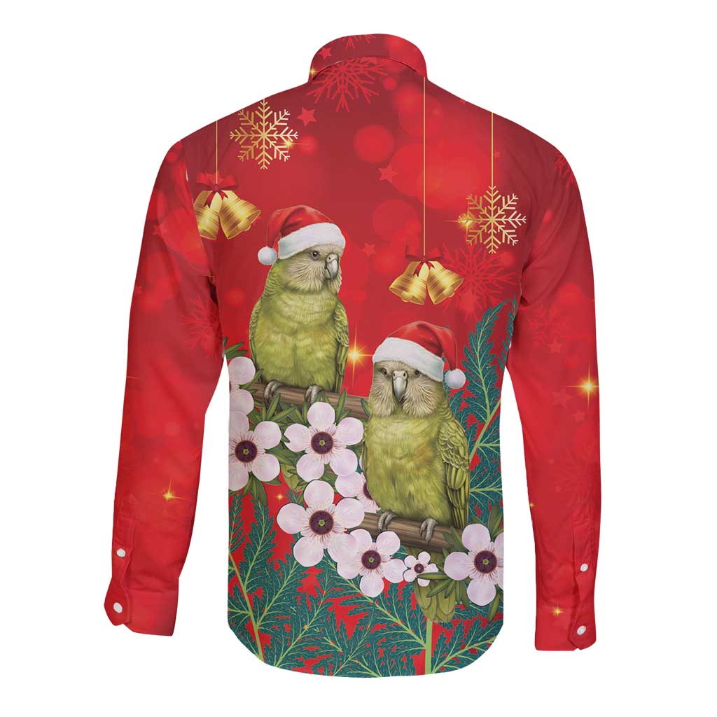 New Zealand Kakapo Christmas Long Sleeve Button Shirt Owl Parrot Santa Sliver Fern Manuka - Red LT14 - Polynesian Pride