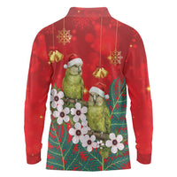 New Zealand Kakapo Christmas Long Sleeve Polo Shirt Owl Parrot Santa Sliver Fern Manuka - Red LT14 - Polynesian Pride