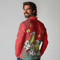 New Zealand Kakapo Christmas Long Sleeve Polo Shirt Owl Parrot Santa Sliver Fern Manuka - Red LT14 - Polynesian Pride