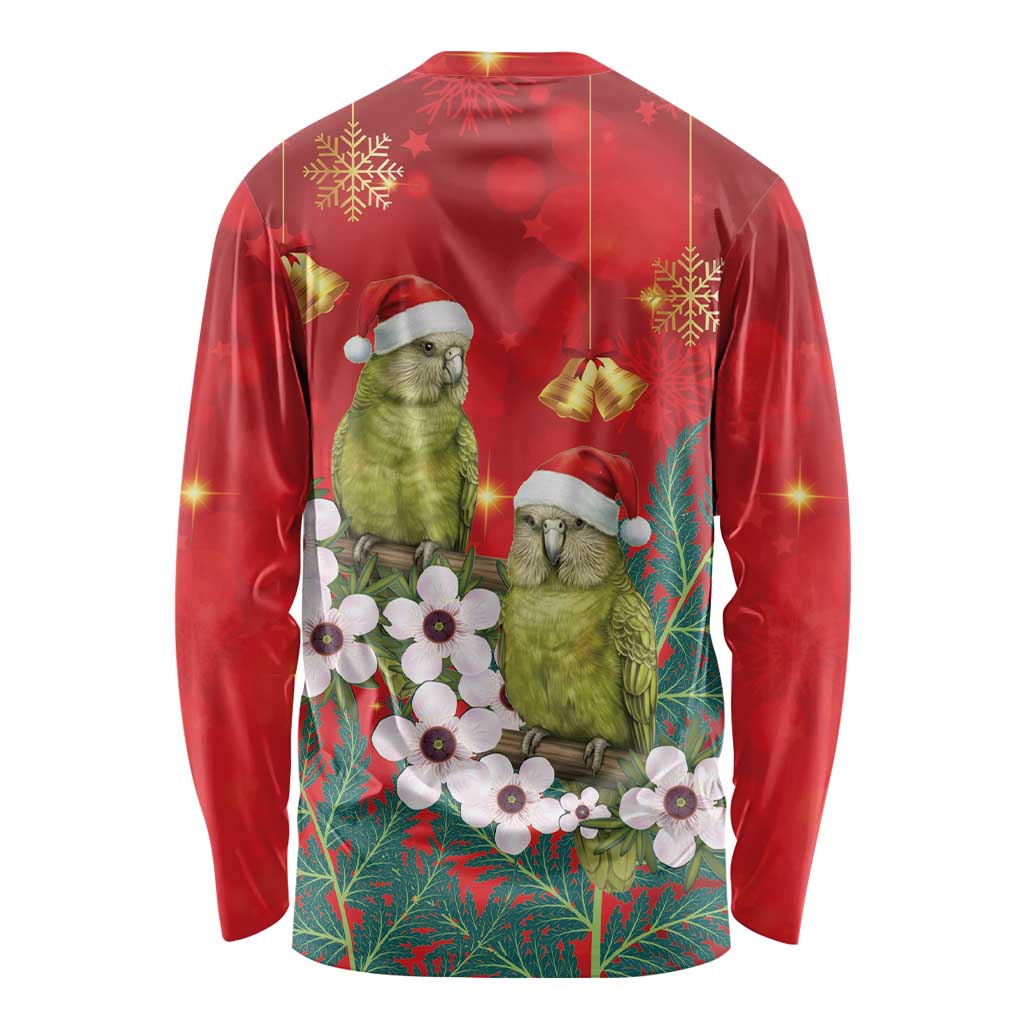 New Zealand Kakapo Christmas Long Sleeve Shirt Owl Parrot Santa Sliver Fern Manuka - Red LT14 - Polynesian Pride