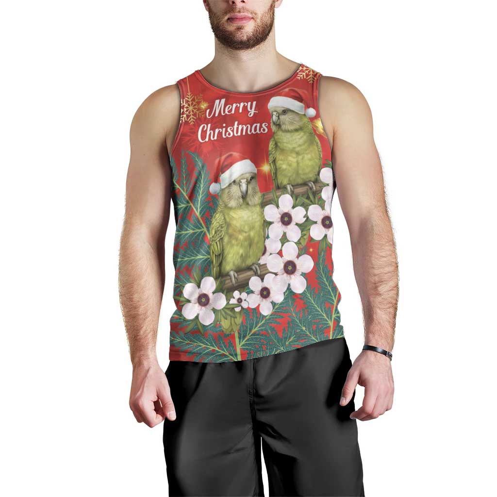 New Zealand Kakapo Christmas Men Tank Top Owl Parrot Santa Sliver Fern Manuka - Red LT14 - Polynesian Pride