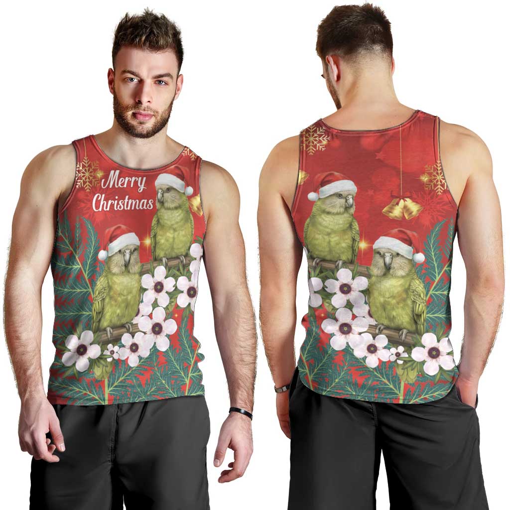 New Zealand Kakapo Christmas Men Tank Top Owl Parrot Santa Sliver Fern Manuka - Red LT14 - Polynesian Pride