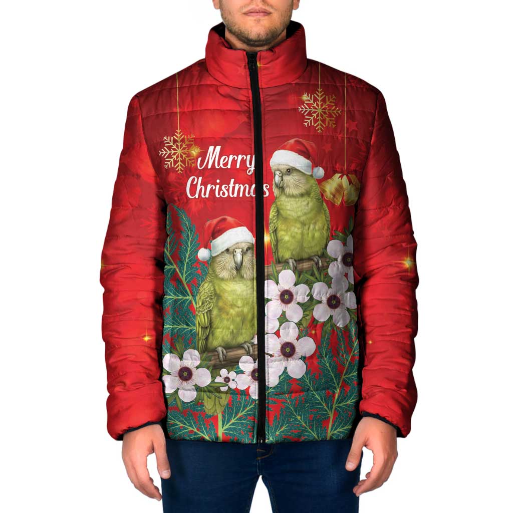 New Zealand Kakapo Christmas Padded Jacket Owl Parrot Santa Sliver Fern Manuka - Red LT14 Men Red - Polynesian Pride